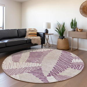 Homeroots 3' Floral Washable Area Rug In Artichoke Green, Brown, And Ivory For Indoor Or Outdoor Use 8' Round Polyester 593964