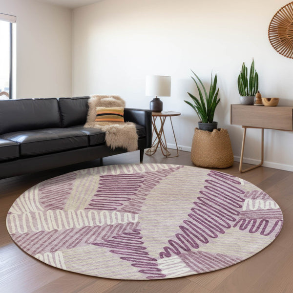 Homeroots 3' Floral Washable Area Rug In Artichoke Green, Brown, And Ivory For Indoor Or Outdoor Use 8' Round Polyester 593964