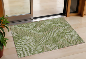 Homeroots 3' Floral Washable Area Rug In Artichoke Green, Brown, And Ivory For Indoor Or Outdoor Use 3' X 5' Polyester 593968