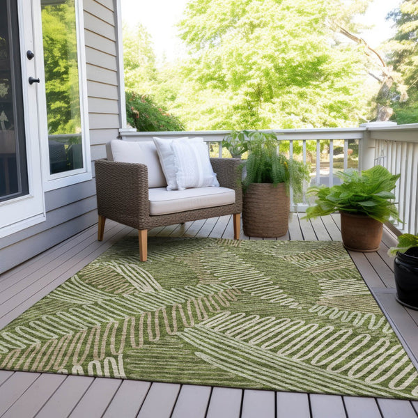 Homeroots 3' Floral Washable Area Rug In Artichoke Green, Brown, And Ivory For Indoor Or Outdoor Use 3' X 5' Polyester 593968