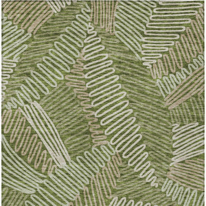 Homeroots 3' Floral Washable Area Rug In Artichoke Green, Brown, And Ivory For Indoor Or Outdoor Use 5' X 8' Polyester 593969