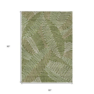 Homeroots 3' Floral Washable Area Rug In Artichoke Green, Brown, And Ivory For Indoor Or Outdoor Use 5' X 8' Polyester 593969