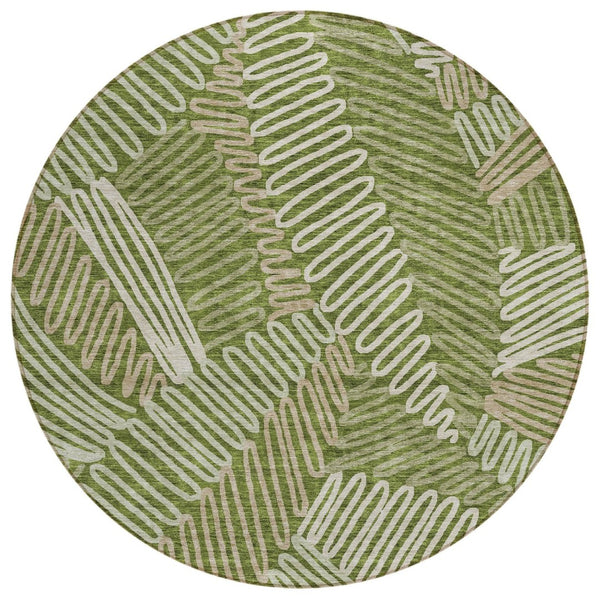 HomeRoots 5' Olive Green Brown Ivory Floral Area Rug – Durable, Washable Design for Indoor and Outdoor Use 8' Round 593970