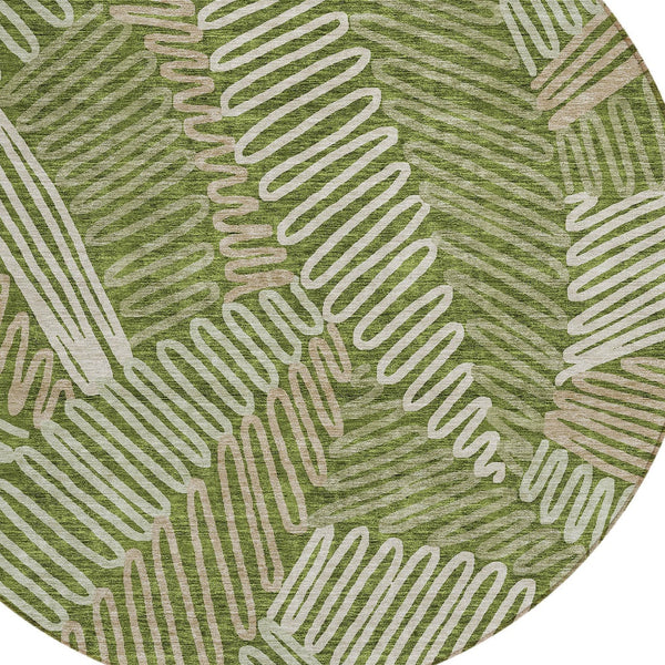 Homeroots 3' Floral Washable Area Rug In Artichoke Green, Brown, And Ivory For Indoor Or Outdoor Use 8' Round Polyester 593970