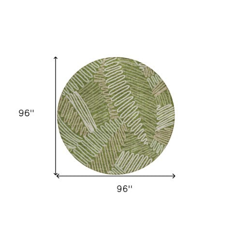 Homeroots 3' Floral Washable Area Rug In Artichoke Green, Brown, And Ivory For Indoor Or Outdoor Use 8' Round Polyester 593970