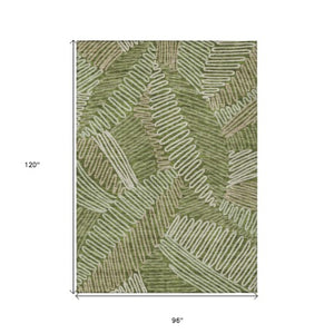 Homeroots 3' Floral Washable Area Rug In Artichoke Green, Brown, And Ivory For Indoor Or Outdoor Use 8' X 10' Polyester 593971