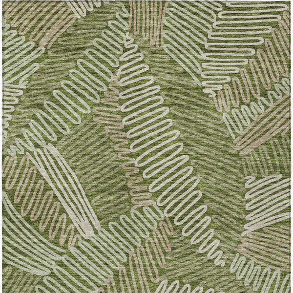 Homeroots 3' Floral Washable Area Rug In Artichoke Green, Brown, And Ivory For Indoor Or Outdoor Use 9' X 12' Polyester 593972