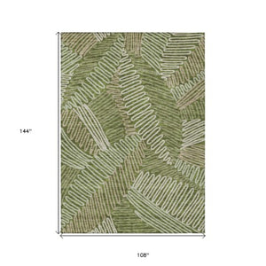 Homeroots 3' Floral Washable Area Rug In Artichoke Green, Brown, And Ivory For Indoor Or Outdoor Use 9' X 12' Polyester 593972
