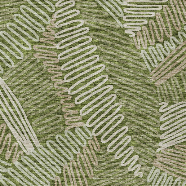 Homeroots 3' Floral Washable Area Rug In Artichoke Green, Brown, And Ivory For Indoor Or Outdoor Use 9' X 12' Polyester 593972