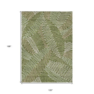 Homeroots 3' Floral Washable Area Rug In Artichoke Green, Brown, And Ivory For Indoor Or Outdoor Use 10' X 14' Polyester 593973