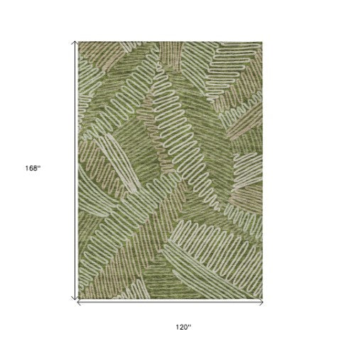 Homeroots 3' Floral Washable Area Rug In Artichoke Green, Brown, And Ivory For Indoor Or Outdoor Use 10' X 14' Polyester 593973