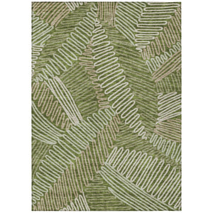 HomeRoots 5' Olive Green Brown Ivory Floral Area Rug – Durable, Washable Design for Indoor and Outdoor Use 10' X 14' 593973