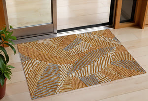 Homeroots 3' Floral Washable Area Rug In Artichoke Green, Brown, And Ivory For Indoor Or Outdoor Use 3' X 5' Polyester 593974