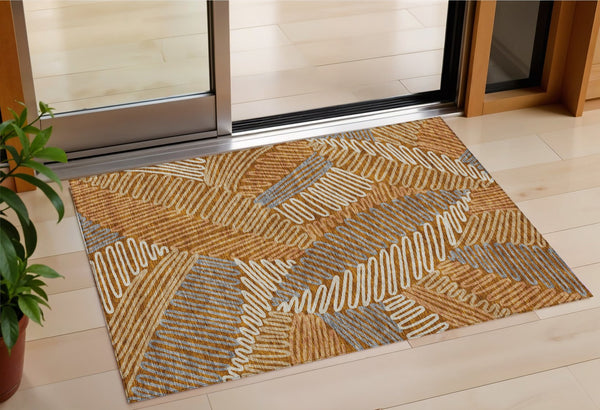 Homeroots 3' Floral Washable Area Rug In Artichoke Green, Brown, And Ivory For Indoor Or Outdoor Use 3' X 5' Polyester 593974