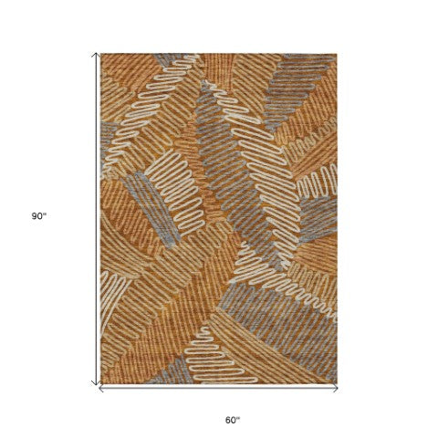 Homeroots 3' Floral Washable Area Rug In Artichoke Green, Brown, And Ivory For Indoor Or Outdoor Use 5' X 8' Polyester 593975