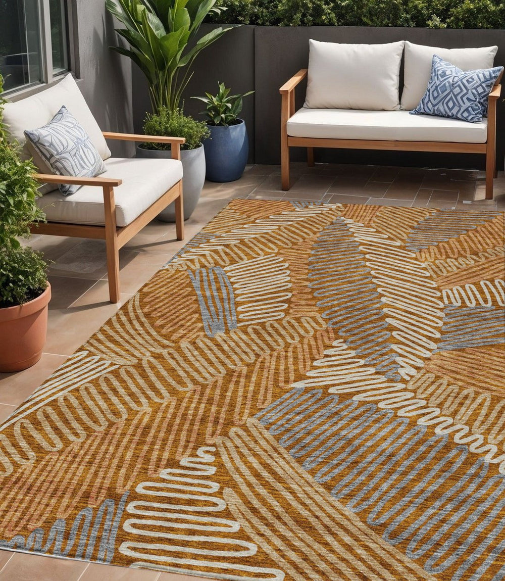 Homeroots 3' Floral Washable Area Rug In Artichoke Green, Brown, And Ivory For Indoor Or Outdoor Use 5' X 8' Polyester 593975