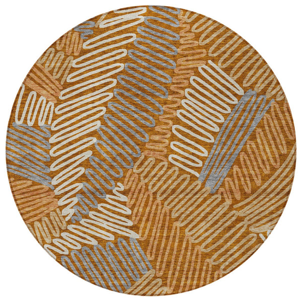 Homeroots 3' Floral Washable Area Rug In Artichoke Green, Brown, And Ivory For Indoor Or Outdoor Use 8' Round Polyester 593976