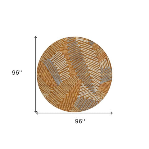 Homeroots 3' Floral Washable Area Rug In Artichoke Green, Brown, And Ivory For Indoor Or Outdoor Use 8' Round Polyester 593976