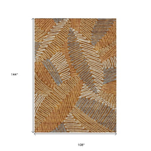 Homeroots 3' Floral Washable Area Rug In Artichoke Green, Brown, And Ivory For Indoor Or Outdoor Use 9' X 12' Polyester 593978