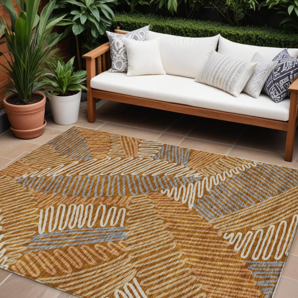 HomeRoots 9' Floral Washable Area Rug in Vibrant Orange, Beige, and Gray for Indoor and Outdoor Spaces 9' X 12' 593978