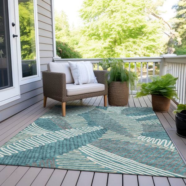 Homeroots 3' Floral Washable Area Rug In Artichoke Green, Brown, And Ivory For Indoor Or Outdoor Use 5' X 8' Polyester 593981