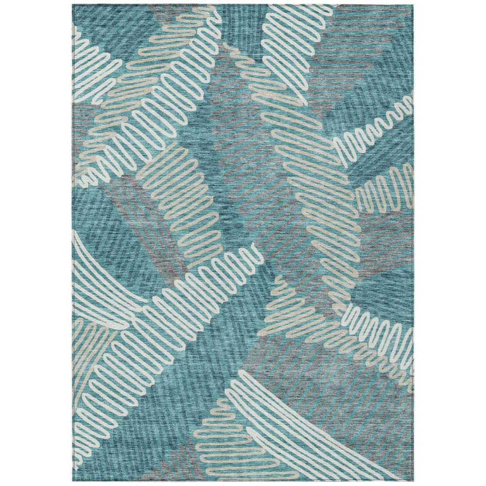 HomeRoots 5' Floral Area Rug in Teal, Blue, Gray & Ivory - Durable, Washable for Indoor & Outdoor Use 5' X 8' 593981