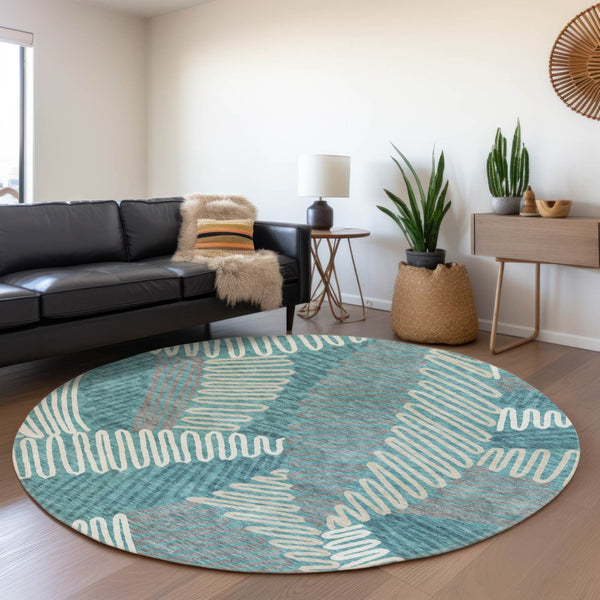 Homeroots 3' Floral Washable Area Rug In Artichoke Green, Brown, And Ivory For Indoor Or Outdoor Use 8' Round Polyester 593982