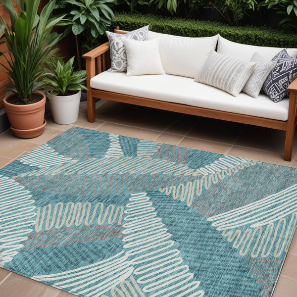 Homeroots 3' Floral Washable Area Rug In Artichoke Green, Brown, And Ivory For Indoor Or Outdoor Use 8' X 10' Polyester 593983