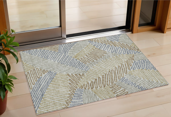 Homeroots 3' Floral Washable Area Rug In Artichoke Green, Brown, And Ivory For Indoor Or Outdoor Use 3' X 5' Polyester 593986
