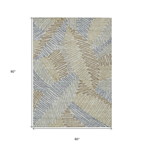 Homeroots 3' Floral Washable Area Rug In Artichoke Green, Brown, And Ivory For Indoor Or Outdoor Use 5' X 8' Polyester 593987