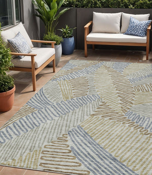 Homeroots 3' Floral Washable Area Rug In Artichoke Green, Brown, And Ivory For Indoor Or Outdoor Use 5' X 8' Polyester 593987