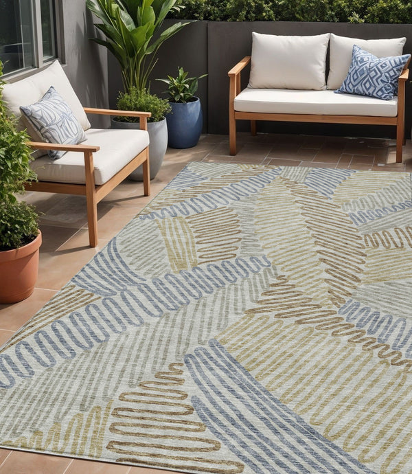 Homeroots 3' Floral Washable Area Rug In Artichoke Green, Brown, And Ivory For Indoor Or Outdoor Use 5' X 8' Polyester 593987