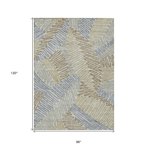 Homeroots 3' Floral Washable Area Rug In Artichoke Green, Brown, And Ivory For Indoor Or Outdoor Use 8' X 10' Polyester 593989
