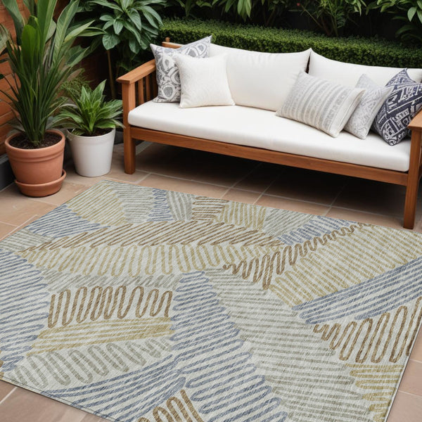 Homeroots 3' Floral Washable Area Rug In Artichoke Green, Brown, And Ivory For Indoor Or Outdoor Use 9' X 12' Polyester 593990