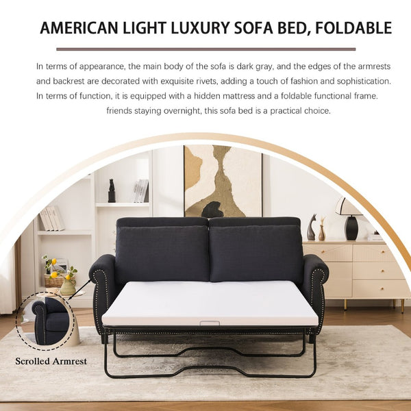 English Elm Sleeper Sofa Bed - Modern 2-Seater Convertible Couch With Memory Foam For Small Spaces, Dark Gray W3696S00005-GIGA