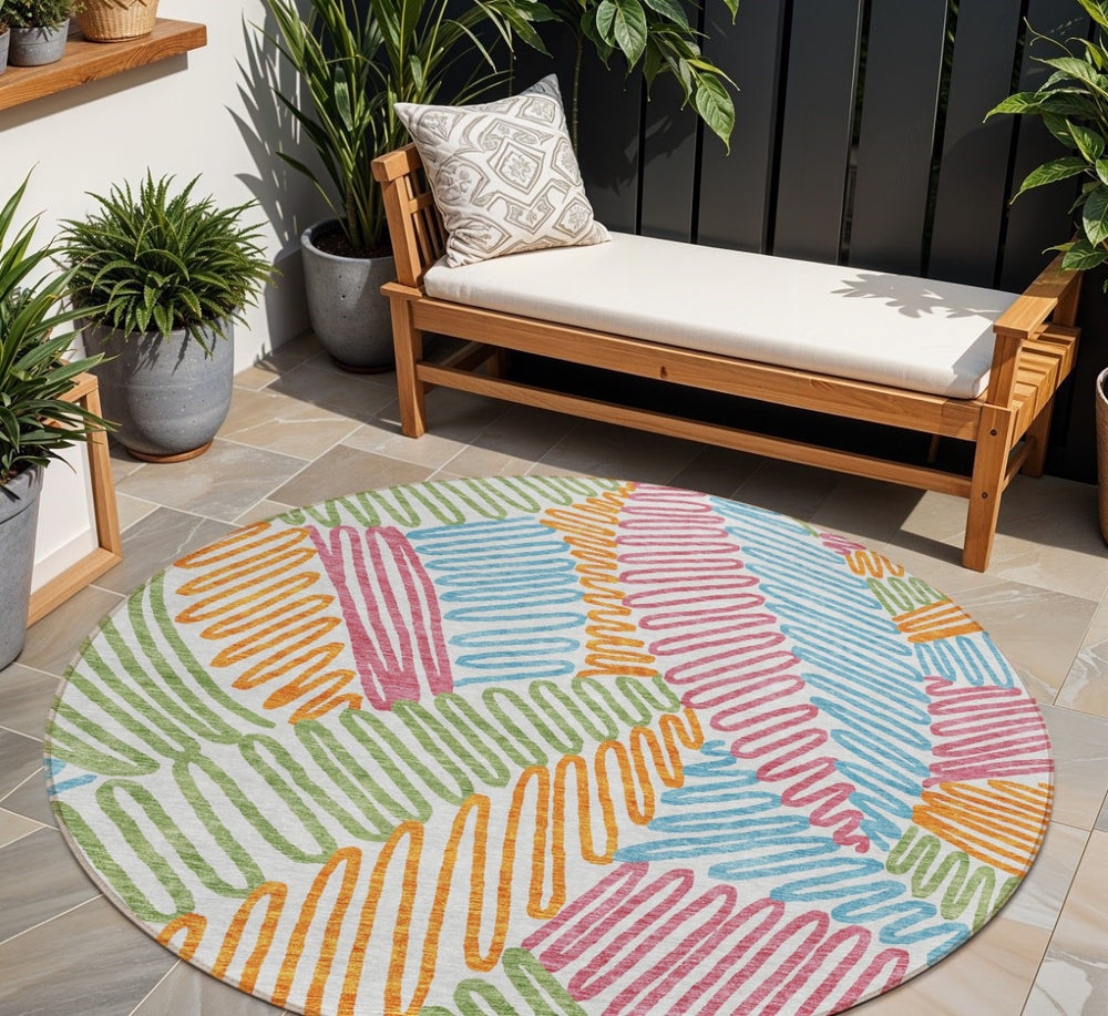 HomeRoots 5' Vibrant Floral Washable Area Rug for Indoor and Outdoor Use – Stain-Resistant, Durable Comfort 8' Round 593994