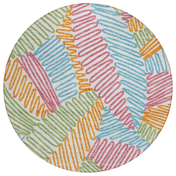 HomeRoots 5' Vibrant Floral Washable Area Rug for Indoor and Outdoor Use – Stain-Resistant, Durable Comfort 8' Round 593994