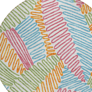 Homeroots 3' Floral Washable Area Rug In Artichoke Green, Brown, And Ivory For Indoor Or Outdoor Use 8' Round Polyester 593994