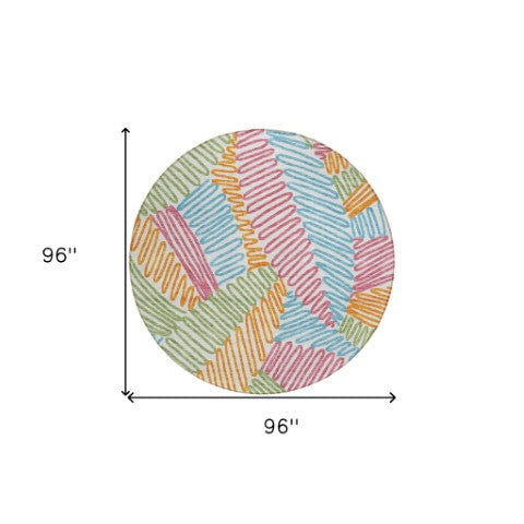 Homeroots 3' Floral Washable Area Rug In Artichoke Green, Brown, And Ivory For Indoor Or Outdoor Use 8' Round Polyester 593994