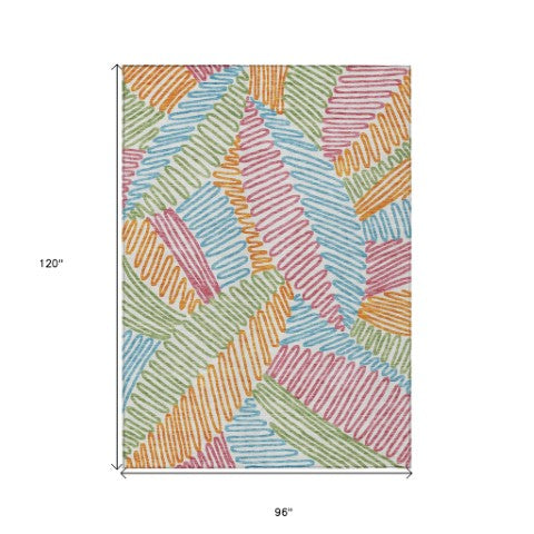 Homeroots 3' Floral Washable Area Rug In Artichoke Green, Brown, And Ivory For Indoor Or Outdoor Use 8' X 10' Polyester 593995