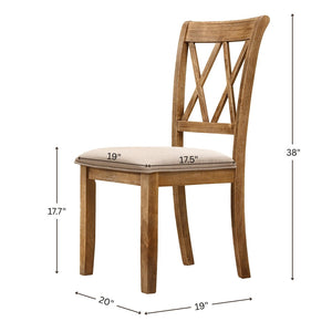 English Elm Windvale Round Farmhouse Dining Set Seats Four with Chenille Chairs Cottage Oak Finish T2574S00011