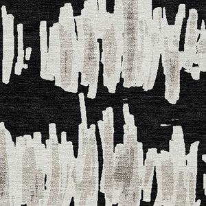 Homeroots 3' Stylish Black Ivory And Gray Striped Washable Area Rug For Indoor And Outdoor Versatility 3' X 5' Polyester 593998