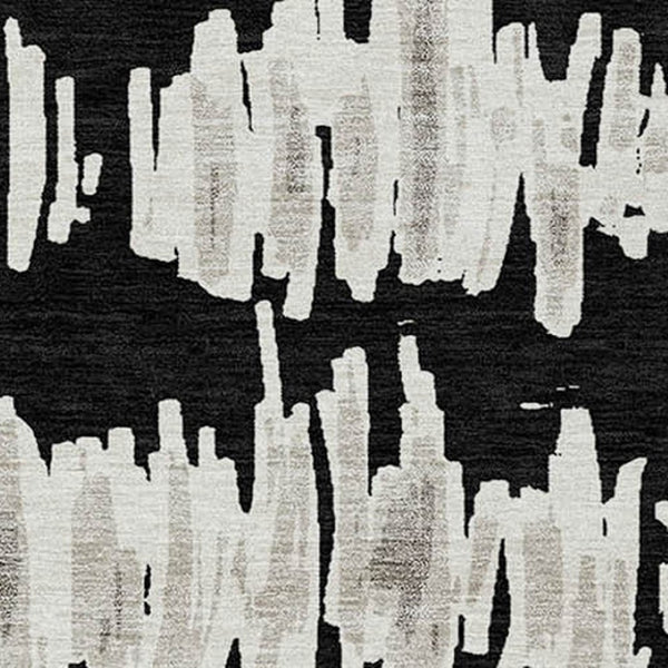 Homeroots 3' Stylish Black Ivory And Gray Striped Washable Area Rug For Indoor And Outdoor Versatility 3' X 5' Polyester 593998