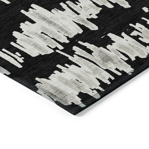 Homeroots 3' Stylish Black Ivory And Gray Striped Washable Area Rug For Indoor And Outdoor Versatility 5' X 8' Polyester 593999