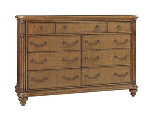 Lexington Tommy Bahama Home Breakers Double Dresser - Elegant Island-inspired Design With 9 Drawers And Woven Raffia Accents Caribbean Sunset  593-222