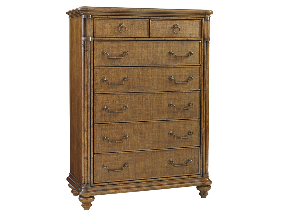 Lexington Tommy Bahama Home Tobago Drawer Chest - Exquisite Storage Solution With Bamboo Accents And Woven Raffia Fronts, Warm Finish Caribbean Sunset  593-307