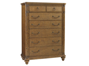Lexington Tommy Bahama Home Tobago Drawer Chest - Exquisite Storage Solution With Bamboo Accents And Woven Raffia Fronts, Warm Finish Caribbean Sunset  593-307