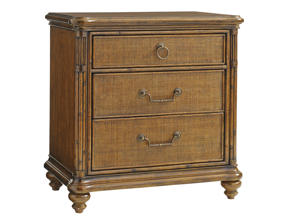 Lexington Tommy Bahama Home Sojourn Nightstand - Handcrafted Elegance With Woven Raffia, Bamboo Accents, And Timeless Style Caribbean Sunset  593-621