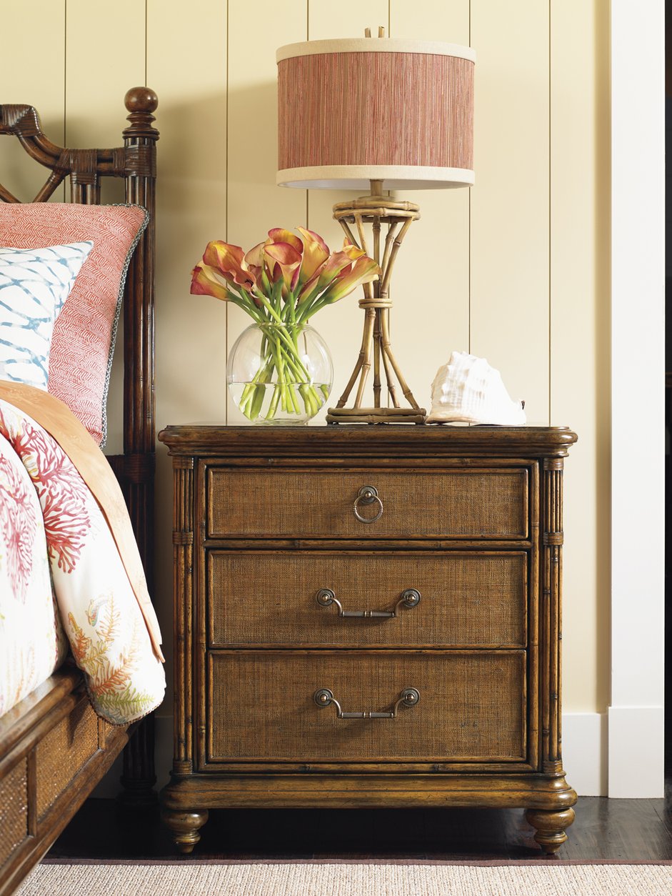 Lexington Tommy Bahama Home Sojourn Nightstand - Handcrafted Elegance With Woven Raffia, Bamboo Accents, And Timeless Style Caribbean Sunset  593-621