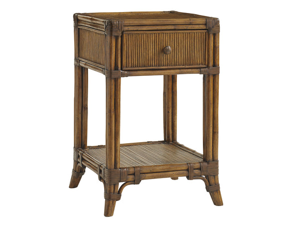 Lexington Tommy Bahama Home Del Sol Bedside Table - Elegant Caribbean-inspired Design With Rattan Shelves & Leather Accents Caribbean Sunset  593-622